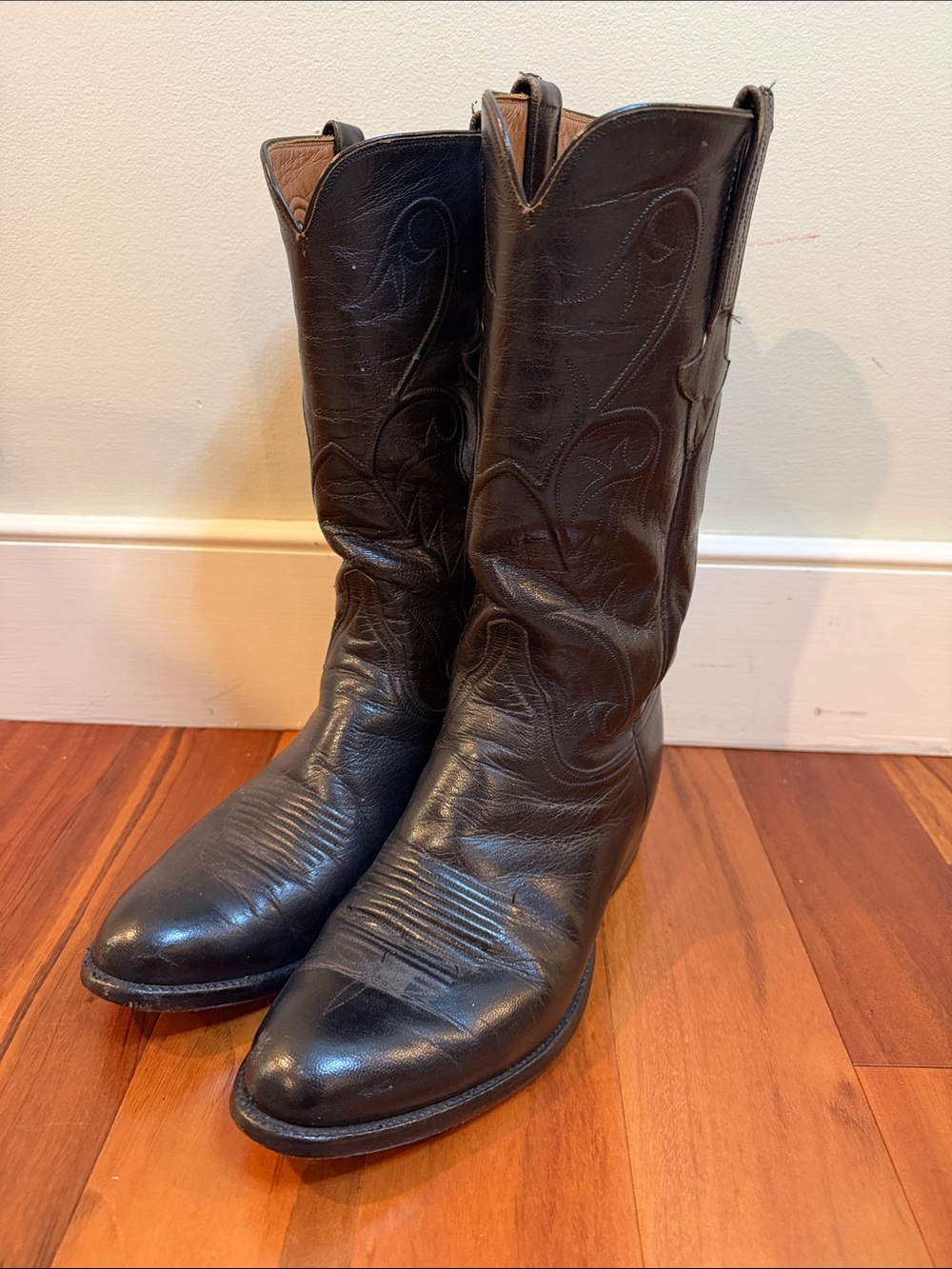 Lucchese Black Leather Western Cowboy Boots